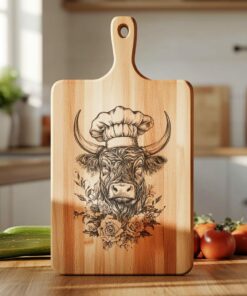 Highland Cow Chef Charcuterie Board Engraving File |