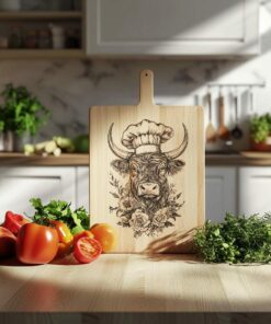 Highland Cow Chef Charcuterie Board Engraving File |