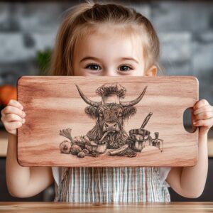 Highland Cow Chef Charcuterie Board Engraving | PNG