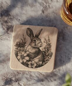 Gravure de sous-verre en bois avec lapin et