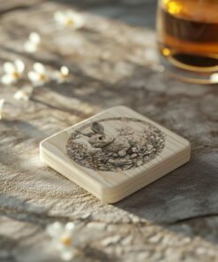 Rabbit and Flower 3D Illusion Wood Coaster Engraving