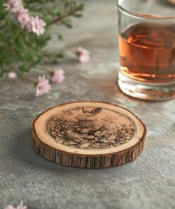 Rabbit and Flower 3D Illusion Wood Coaster Engraving