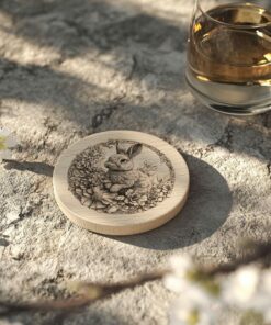 Rabbit and Flower 3D Illusion Wood Coaster Engraving