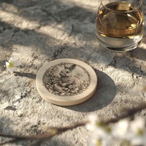 Rabbit and Flower 3D Illusion Wood Coaster Engraving