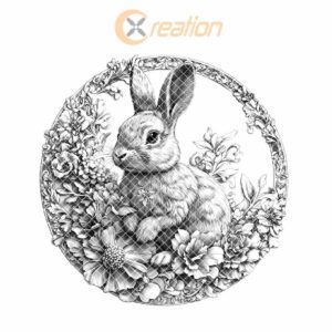 Rabbit and Flower 3D Illusion Wood Coaster Engraving