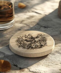 Reindeer Flower 3D Illusion Wood Coaster Engraving |