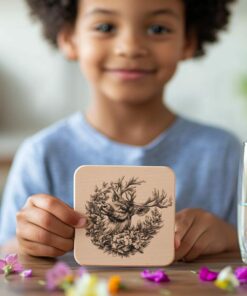 Reindeer Flower 3D Illusion Wood Coaster Engraving |