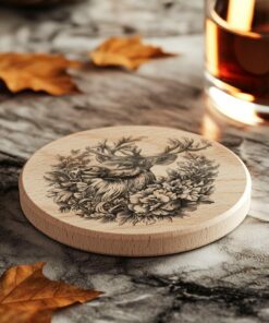 Reindeer Flower 3D Illusion Wood Coaster Engraving |