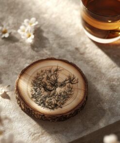 Reindeer Flower 3D Illusion Wood Coaster Engraving |