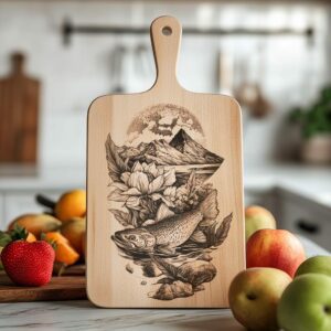 Salmon River Flower Charcuterie Board Engraving | PNG