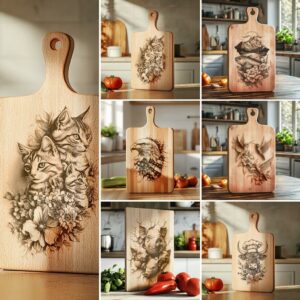 6 Fichiers Laser pour Planches de Charcuterie : Décor d’Illusion 3D Animale