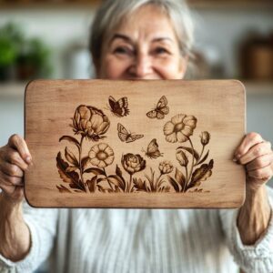 Archivo de Grabado de Tabla de Embutidos de Mariposa y Flor | Decoración de Cocina