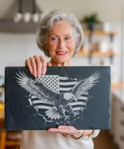 Eagle Flag 3D Illusion: Slate Cheese Board Engraving