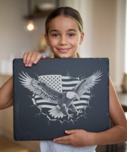 Eagle Flag 3D Illusion: Slate Cheese Board Engraving