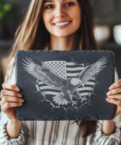 Eagle Flag 3D Illusion: Slate Cheese Board Engraving