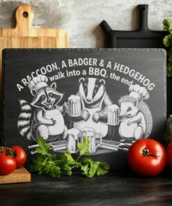 Engraved Slate Cheese Board File: Raccoon, Badger &