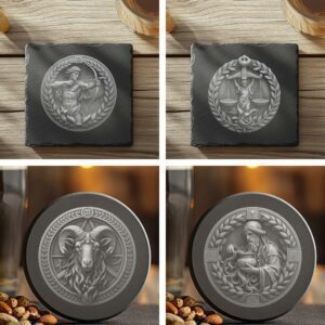 12 Zodiac Horoscope 3D Illusion Slate Coaster Engraving