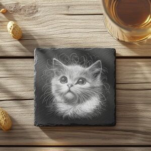 3D Cat Illusion Slate Coaster Laser Engraving File,
