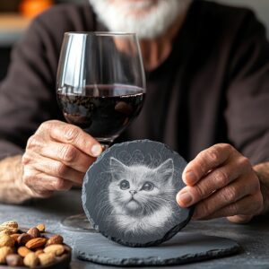 3D Cat Illusion Slate Coaster Laser Engraving File,