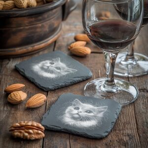 3D Cat Illusion Slate Coaster Laser Engraving File,