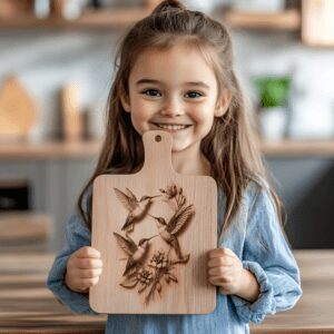 3D Illusion Charcuterie Board Engraving File, Hummingbird Family
