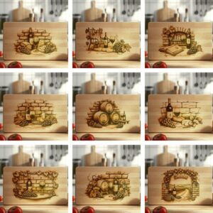 50 Retro Wine Bottle, Grapes, Charcuterie Board Laser