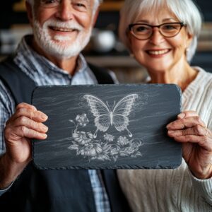 Butterfly and Flower Slate Cheese Board Laser Engraving
