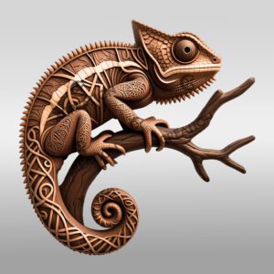 Gravure illusion 3D Caméléon, Art animalier détaillé pour la décoration intérieure et l'artisanat