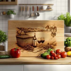 Charcuterie Board Engraving File, 3D Retro Wine Bottle,