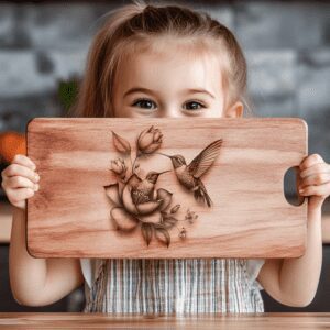 Charming Charcuterie Board, 3D Hummingbird Design, Engravable Decor