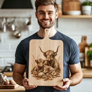 Family Highland Cows Laser Engraving File for Charcuterie