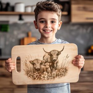 Highland Cow Family Charcuterie Board Engraving File, Meadow