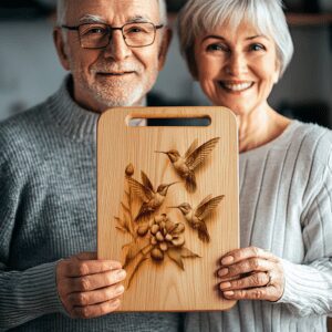 Hummingbird Family 3D Illusion Charcuterie Board Laser Engraving