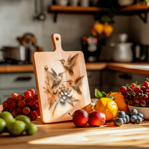 Hummingbird Family 3D Illusion Charcuterie Board Laser Engraving