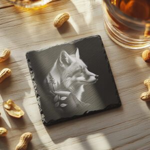 Slate Coaster Laser Engraving File, Double Exposure Wolf,