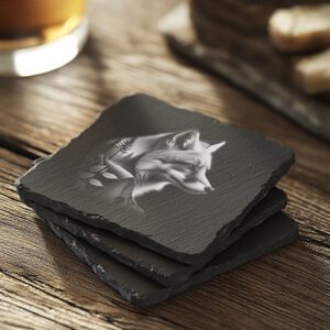 Slate Coaster Laser Engraving File, Double Exposure Wolf,