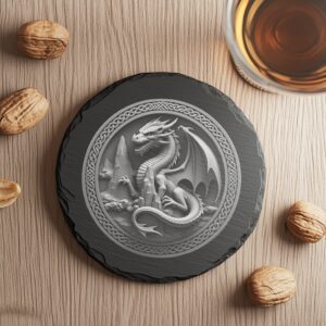 Viking Dragon 3D Illusion Slate Coaster, Laser Engraving
