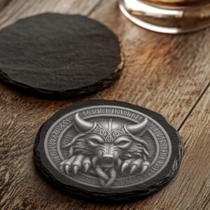 Viking Wolf 3D Slate Coaster, Laser Engraved PNG,