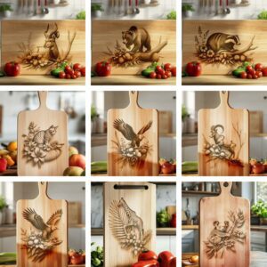 Wild Animal 3D Illusion Charcuterie Board Laser Engraving