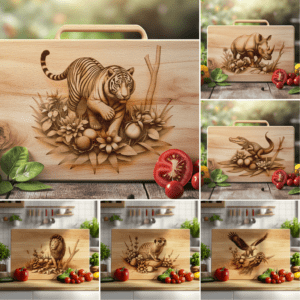 Wildtier-3D-Illusion-Charcuterie-Brett-Lasergravur-Dateien, Küchendekoration-Bundle