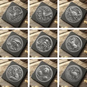 Wild Animal 3D Illusion Slate Coaster Laser Engraving