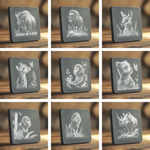 Wild Animals Bundle, Slate Coaster Laser Engraving Files,