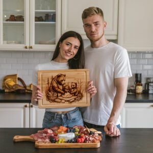 Bear Baking Bread Charcuterie Board Engraving File, Rustic