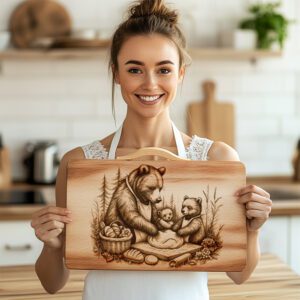 Bear Baking Bread Charcuterie Board Engraving File, Rustic