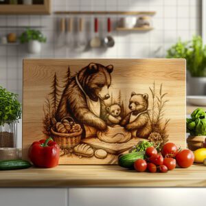 Bear Baking Bread Charcuterie Board Engraving File, Rustic