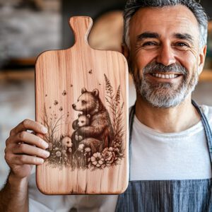 Bear Family Charcuterie Board Laser Engraving File, Rustic