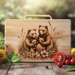 Bear Family Charcuterie Board Laser Engraving File, Rustic