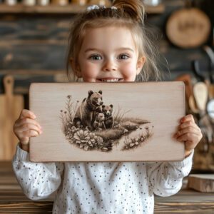 Bear Family Charcuterie Board Laser Engraving File, Rustic