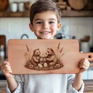 Bear Family Easter Charcuterie Board Engraving File, Rustic