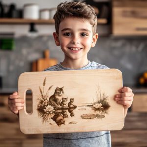 Cat Family Charcuterie Board Laser Engraving Design, Water